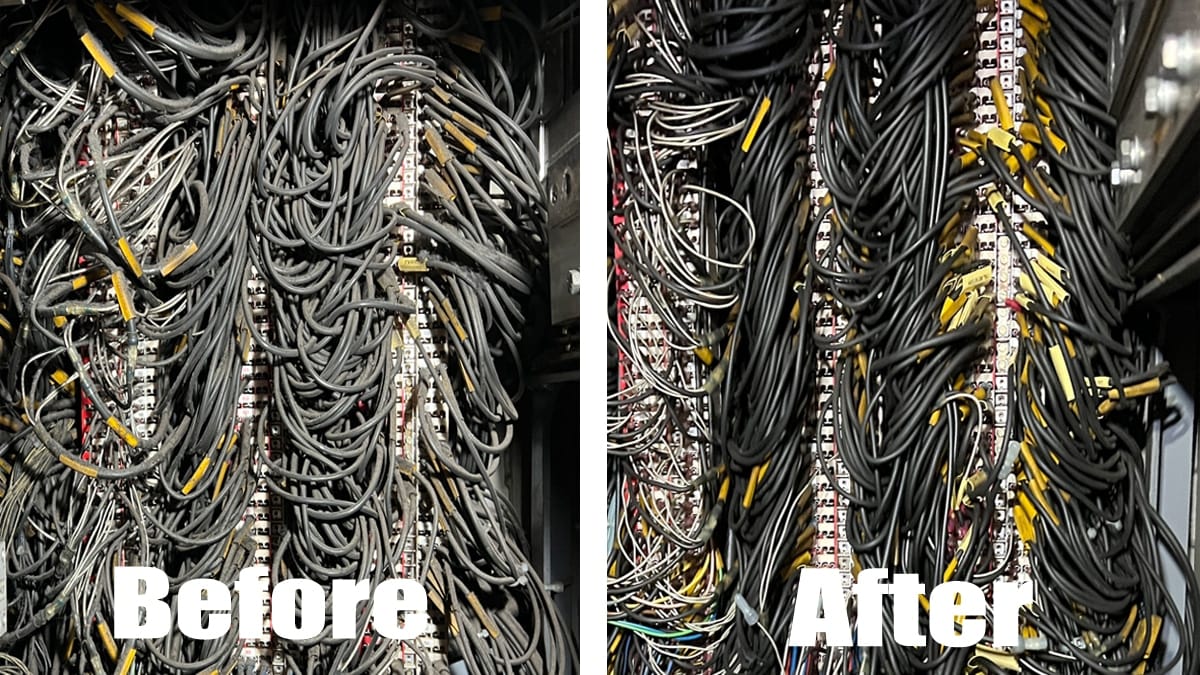 Electrical cabinet before and after CO2 snow blasting in Birmingham