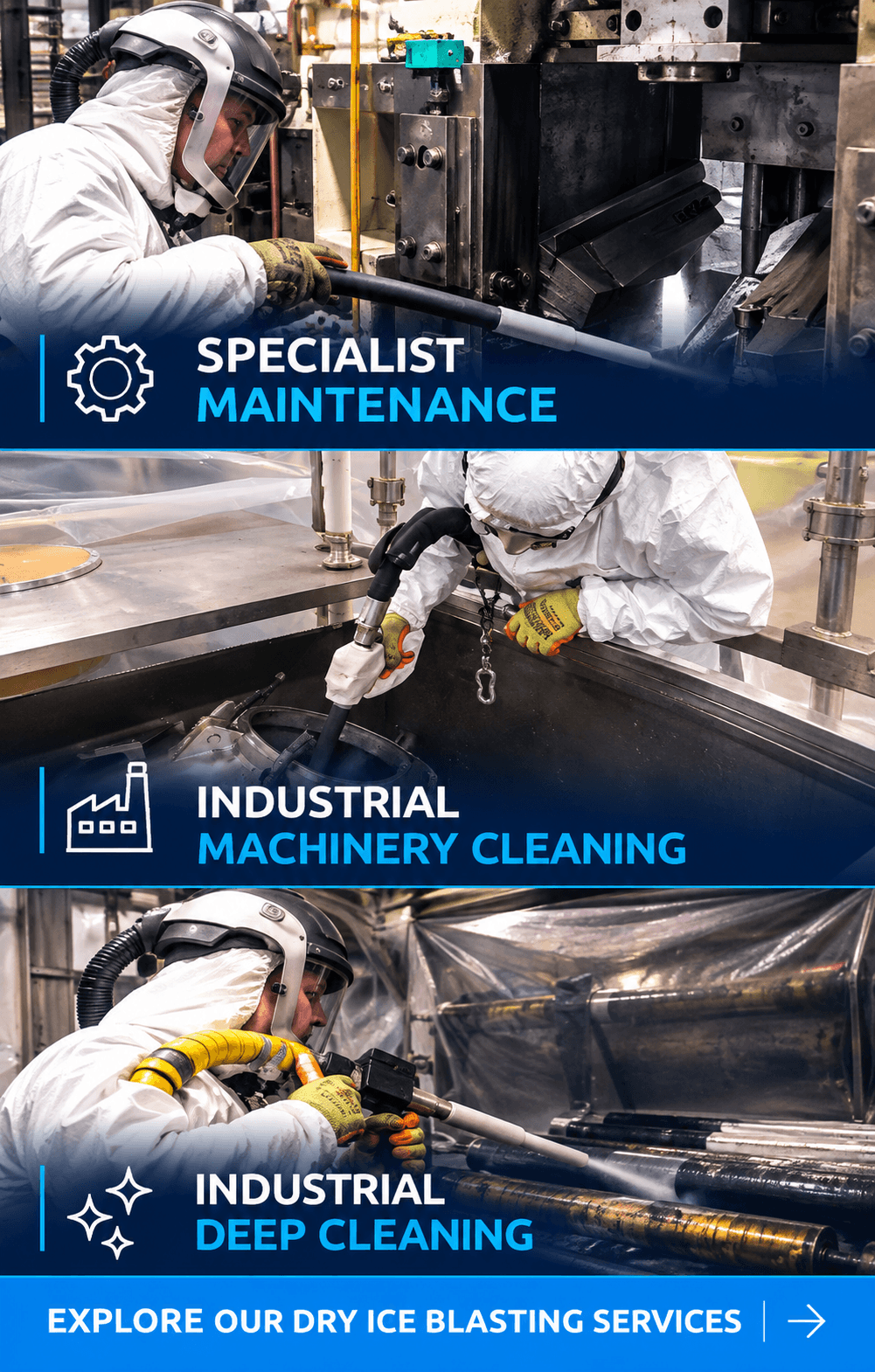 ndustrial dry ice blasting for specialist machinery cleaning and deep cleaning
