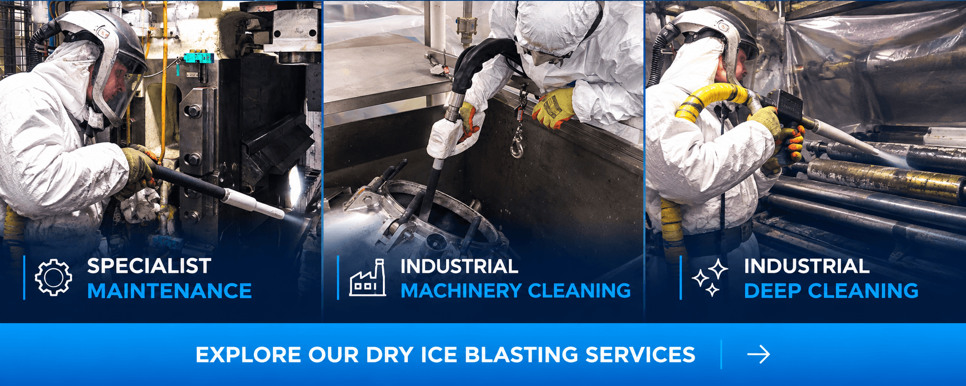 Industrial dry ice blasting services for specialist machinery cleaning and maintenance